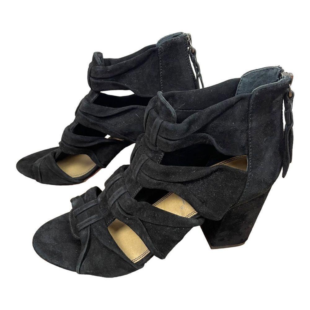 Splendid Black Suede Women's Size 8 Nando Heels Sandal Back Zipper